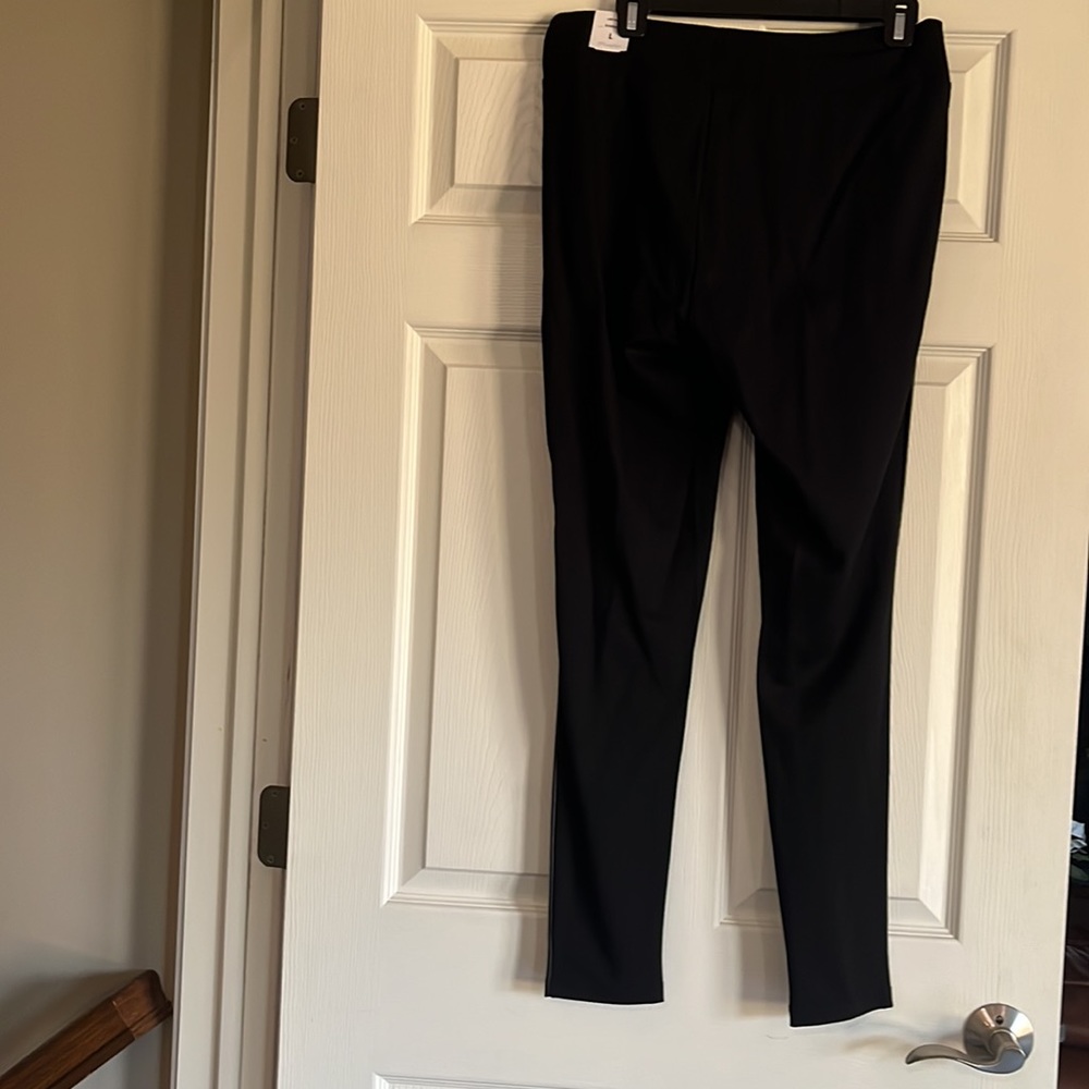 J McLaughlin black faux leather front leggings soft cotton back/ band Large NWT - Picture 3 of 5
